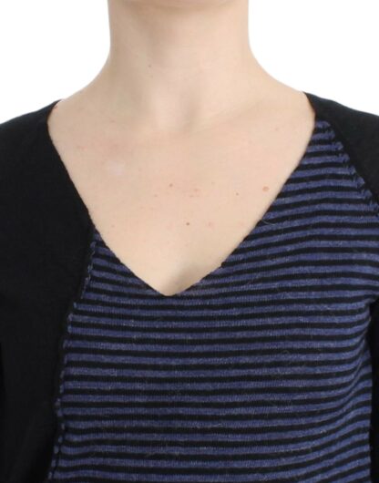 Costume National - Chic Striped V-Neck Wool Blend Sweater