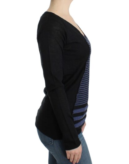 Costume National - Chic Striped V-Neck Wool Blend Sweater