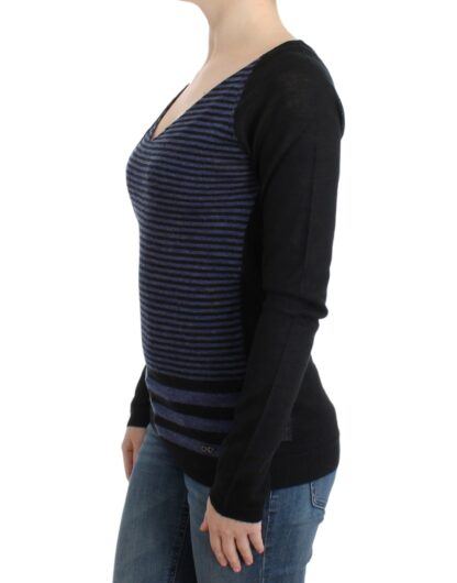 Costume National - Chic Striped V-Neck Wool Blend Sweater