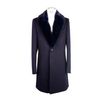 Made in Italy - Blue Wool Men Jacket with Removable Mink Fur Collar