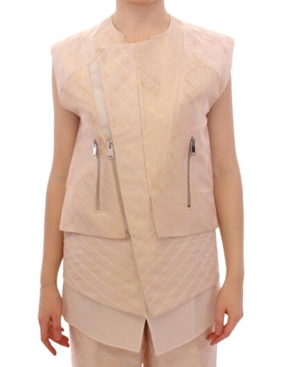 Zeyneptosun - Exquisite Beige Brocade Sleeveless Jacket Vest