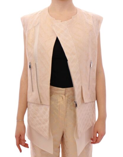 Zeyneptosun - Exquisite Beige Brocade Sleeveless Jacket Vest