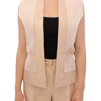 Zeyneptosun - Exquisite Beige Brocade Sleeveless Jacket Vest