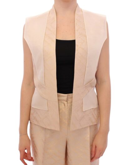 Zeyneptosun - Exclusive Beige Brocade Sleeveless Vest