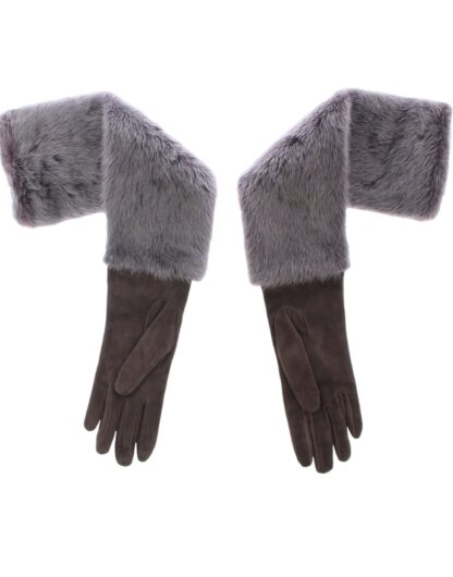 Dolce & Gabbana - Elegant Gray Mink Fur Leather Elbow Gloves