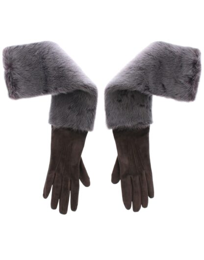 Dolce & Gabbana - Elegant Gray Mink Fur Leather Elbow Gloves