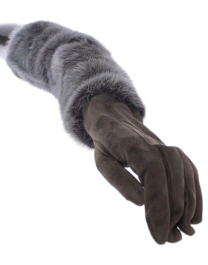 Dolce & Gabbana - Elegant Gray Mink Fur Leather Elbow Gloves