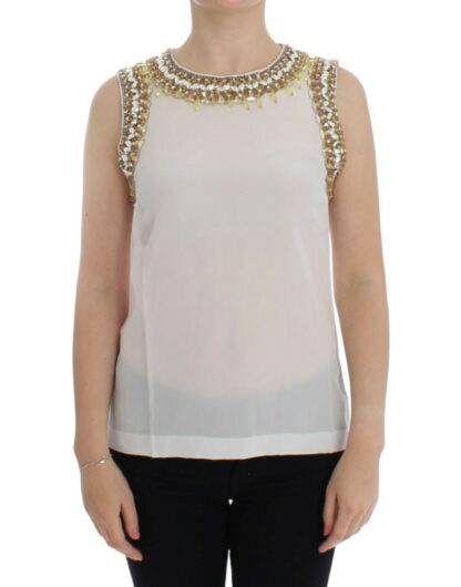 Dolce & Gabbana - Elegant Sleeveless Silk Blouse with Crystal Embellishment