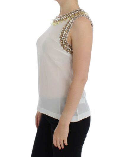 Dolce & Gabbana - Elegant Sleeveless Silk Blouse with Crystal Embellishment