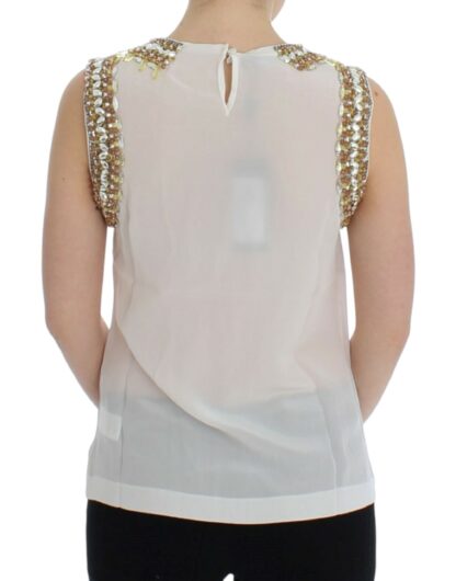 Dolce & Gabbana - Elegant Sleeveless Silk Blouse with Crystal Embellishment