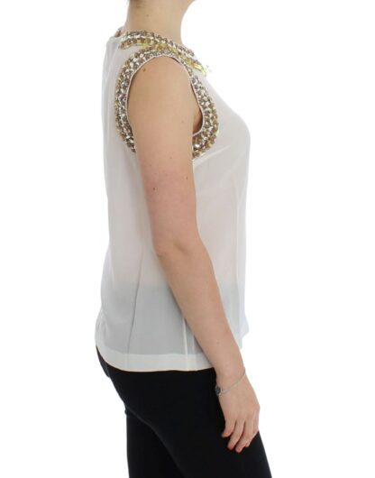 Dolce & Gabbana - Elegant Sleeveless Silk Blouse with Crystal Embellishment