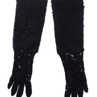 Dolce & Gabbana - Elegant Gray Mink Fur Leather Elbow Gloves