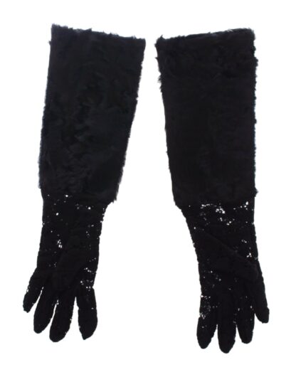 Dolce & Gabbana - Black Wool Lace & Lamb Fur Elbow Gloves