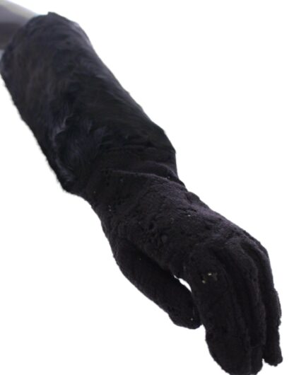 Dolce & Gabbana - Black Wool Lace & Lamb Fur Elbow Gloves