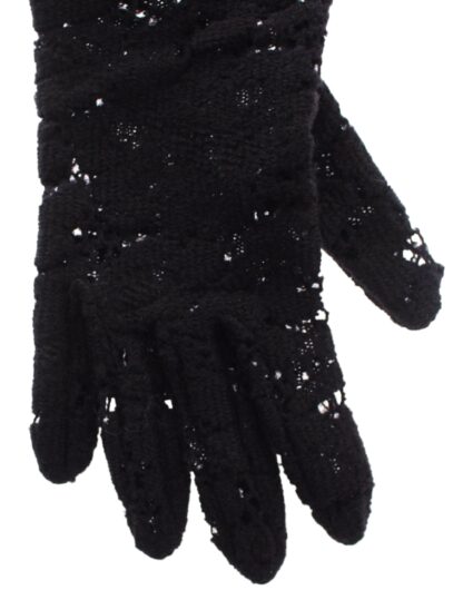 Dolce & Gabbana - Black Wool Lace & Lamb Fur Elbow Gloves