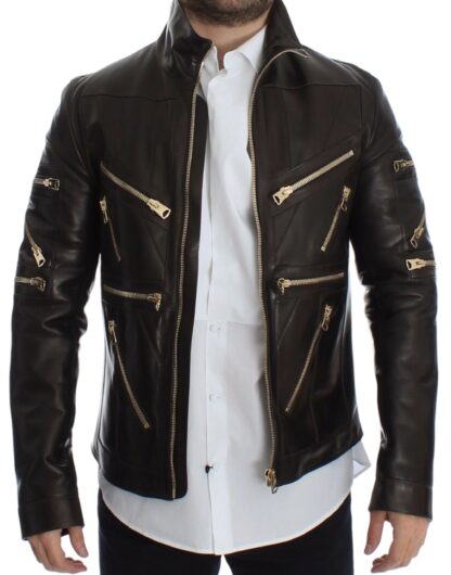 Dolce & Gabbana - Elegant Brown Gold-Detailed Leather Jacket