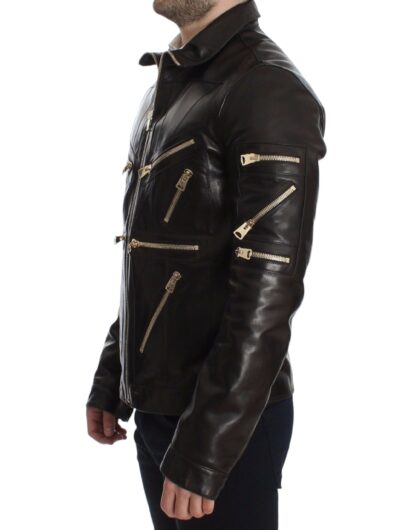 Dolce & Gabbana - Elegant Brown Gold-Detailed Leather Jacket