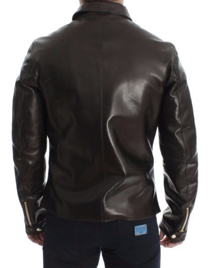 Dolce & Gabbana - Elegant Brown Gold-Detailed Leather Jacket