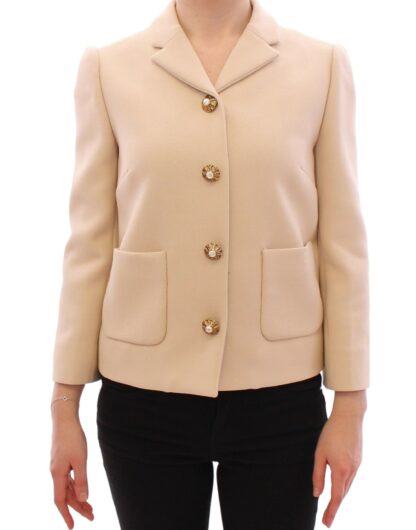 Dolce & Gabbana - Elegant Beige Wool-Blend Jacket with Gold Accents