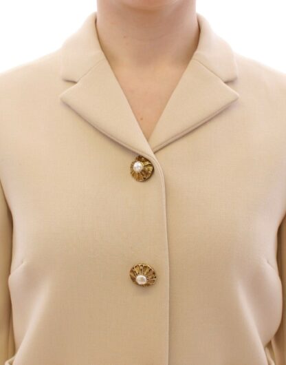 Dolce & Gabbana - Elegant Beige Wool-Blend Jacket with Gold Accents