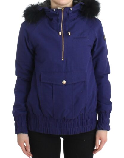 GF Ferre - Chic Blue K-Way Jacket with Faux Fur Accent