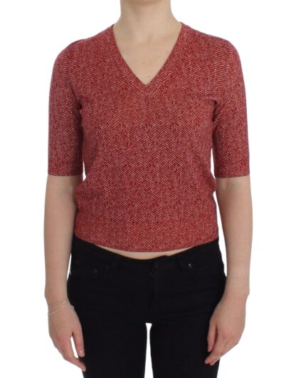 Dolce & Gabbana - Enchanting Red Tweed V-Neck Sweater