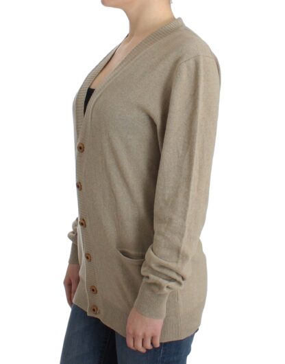 Ermanno Scervino - Beige Deep V-Neck Luxury Cardigan