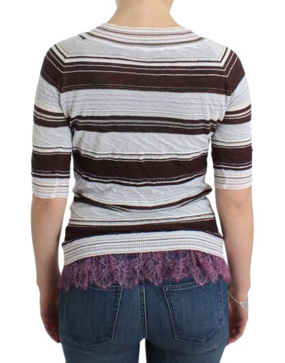 Ermanno Scervino - Striped V-Neck Knit Top with Lace Hem