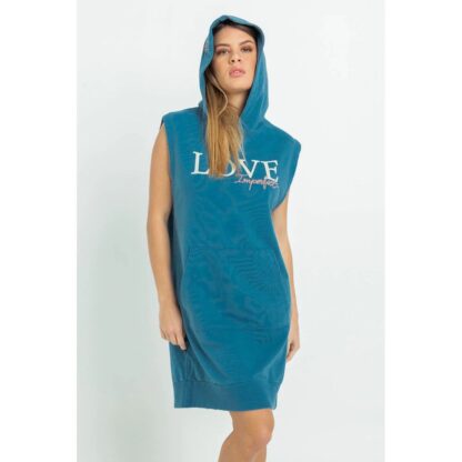 Imperfect - Casual Blue Maxi Hooded Camisole Dress