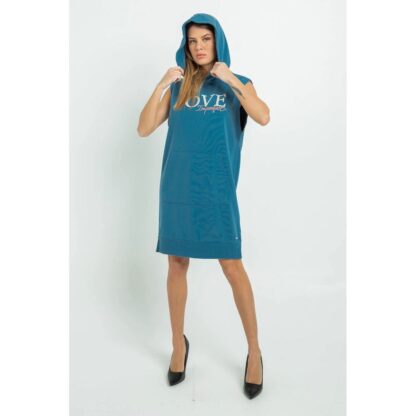 Imperfect - Casual Blue Maxi Hooded Camisole Dress