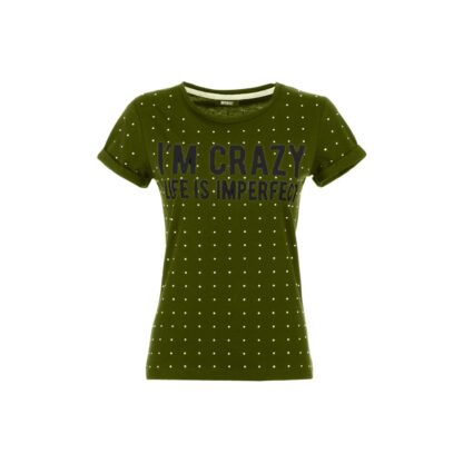 Imperfect - Army Green Strass Embellished Cotton Tee