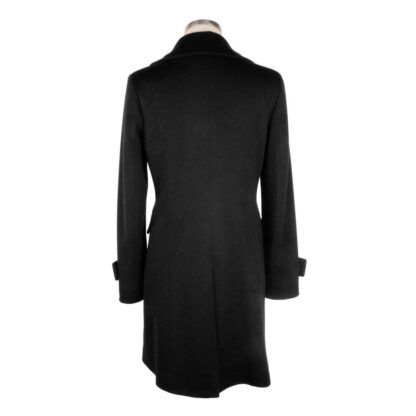 Made in Italy - Elegant Black Woolen Coat with Gold Buttons