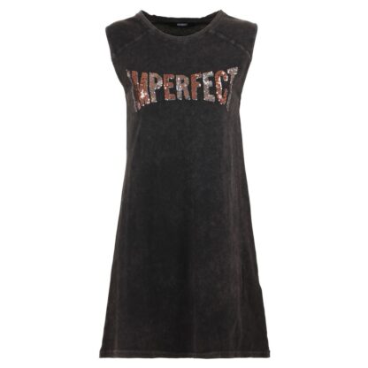 Imperfect - Elegant Black Cotton Dress with Logo Detail