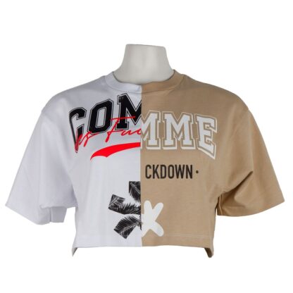 Comme Des Fuckdown - Beige Couture Logo Tee with Two-Tone Print