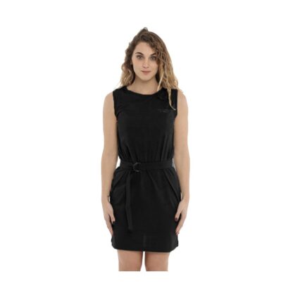 Imperfect - Elegant Sleeveless Black Cotton Dress with Belt