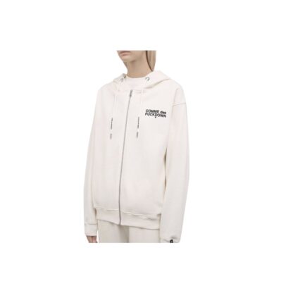 Comme Des Fuckdown - Elegant White Hooded Sweatshirt with Logo Print