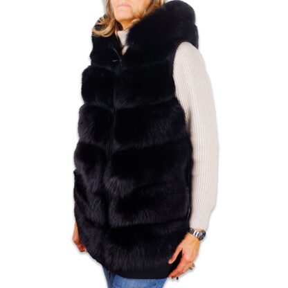 Made in Italy - Sleeveless Wool Coat with Fox Fur Trim