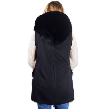 Made in Italy - Sleeveless Wool Coat with Fox Fur Trim