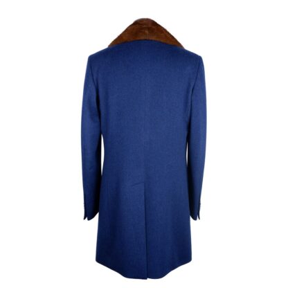 Made in Italy - Blue Wool Men Jacket with Removable Mink Fur Collar