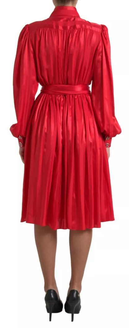 Dolce & Gabbana - Elegant Red Silk Midi Dress with Button Detail