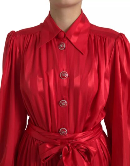 Dolce & Gabbana - Elegant Red Silk Midi Dress with Button Detail