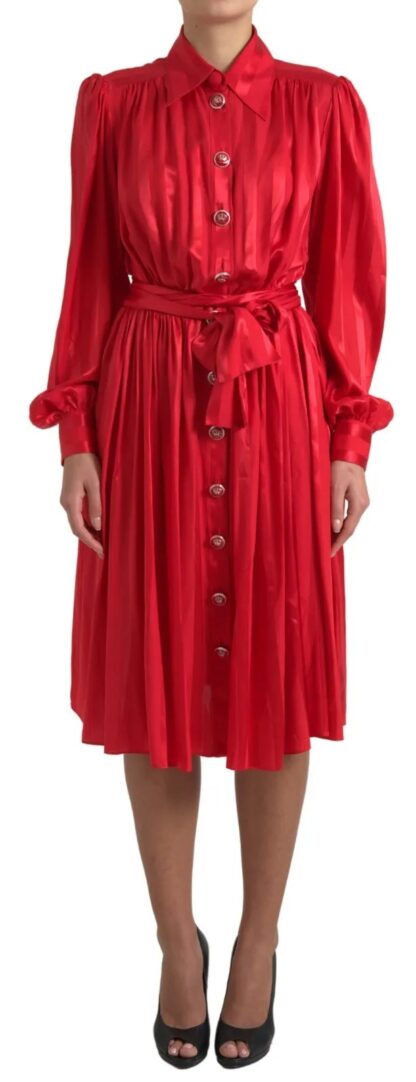 Dolce & Gabbana - Elegant Red Silk Midi Dress with Button Detail