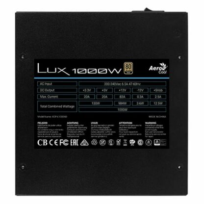 Aerocool LUX1000 PC Power Supply 1000W 80 Plus Gold 90% Efficiency Black - Τροφοδοσία Ρεύματος ATX 1000 W