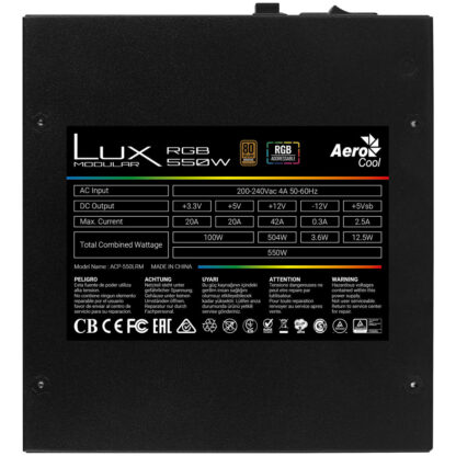 AEROPGSLUXRGB-550 AEROCOOL LUX 550W RGB Zasilacz ATX 80 PLUS BRONZE - Τροφοδοσία Ρεύματος Aerocool LUXRGB550M 550 W Plus Bronze