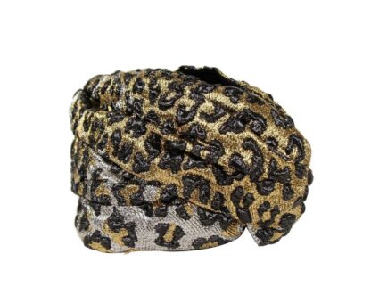 Gucci - Gold Silver Metallic Leopard Print Turban Headband