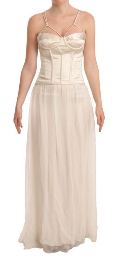 Dolce & Gabbana - Elegant Off White Silk Blend Long Gown