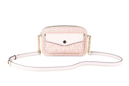 Michael Kors - Jet Set Travel Medium Signature PVC Pocket Camera Bag Crossbody Handbag (Powder Blush Multi Signature)