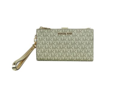 Michael Kors - Jet Set Travel Leather Logo Large Double Zip Wristlet Wallet (Pale Gold Metallic)