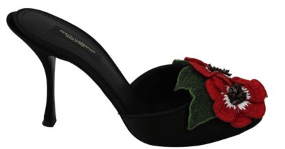 Dolce & Gabbana - Elegant Black Silk Rose Heeled Sandals