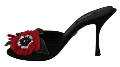 Dolce & Gabbana - Elegant Black Silk Rose Heeled Sandals